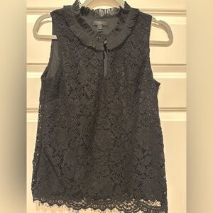 J. Crew Black Lace Blouse with Pleated Collar